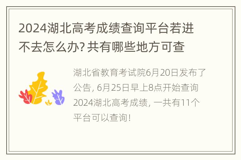 2024湖北高考成绩查询平台若进不去怎么办？共有哪些地方可查？