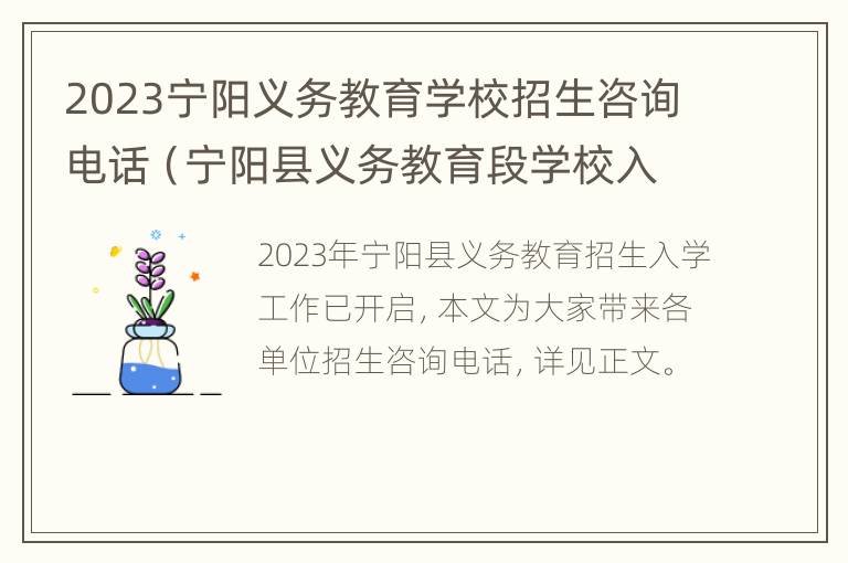 2023宁阳义务教育学校招生咨询电话（宁阳县义务教育段学校入学服务平台）