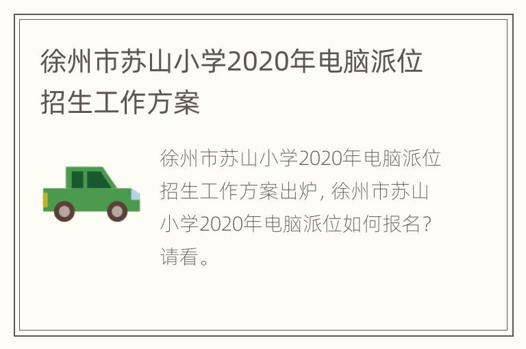 徐州市苏山小学2020年电脑派位招生工作方案