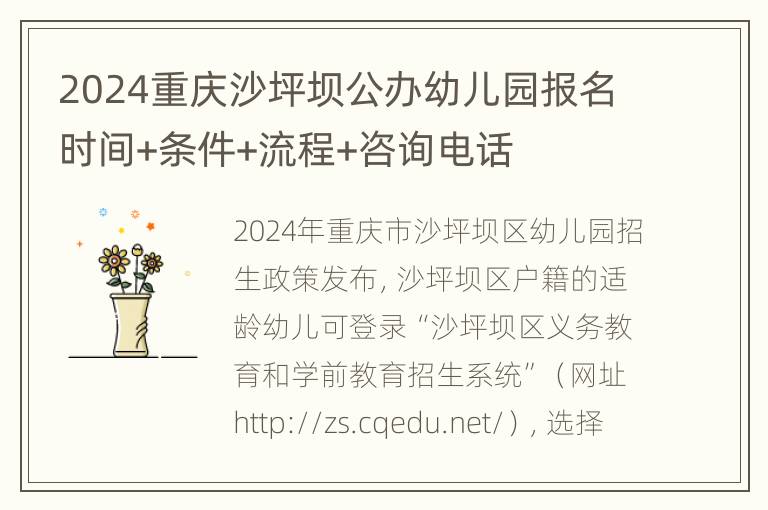 2024重庆沙坪坝公办幼儿园报名时间+条件+流程+咨询电话