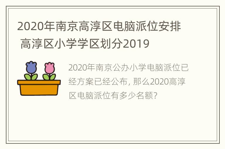 2020年南京高淳区电脑派位安排 高淳区小学学区划分2019