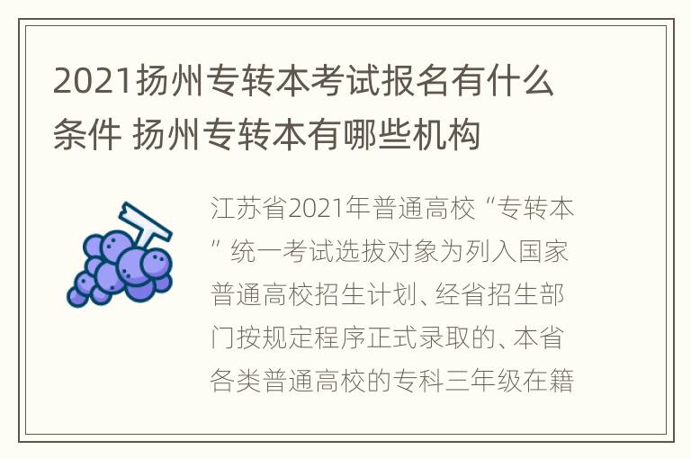 2021扬州专转本考试报名有什么条件 扬州专转本有哪些机构