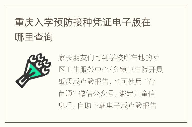 重庆入学预防接种凭证电子版在哪里查询