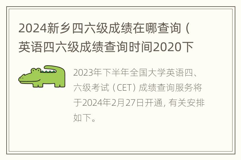 2024新乡四六级成绩在哪查询（英语四六级成绩查询时间2020下半年河南）