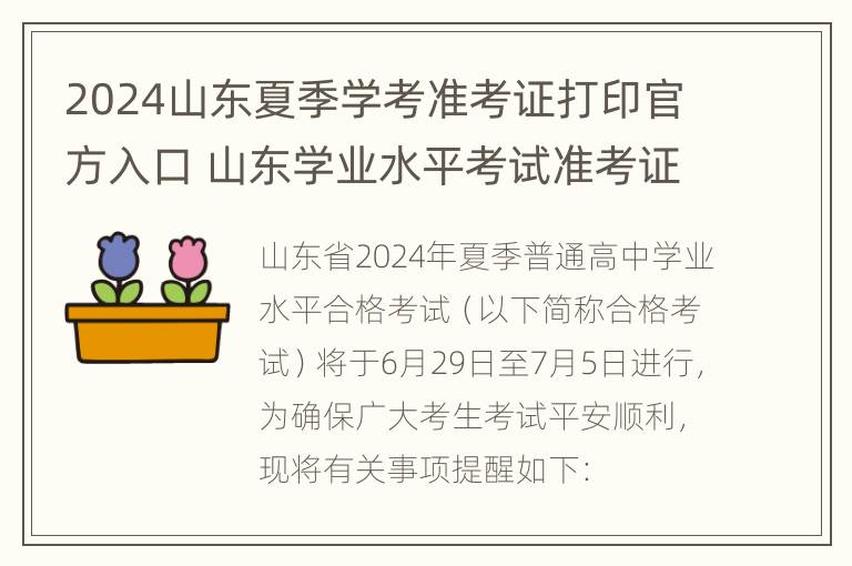 2024山东夏季学考准考证打印官方入口 山东学业水平考试准考证查询