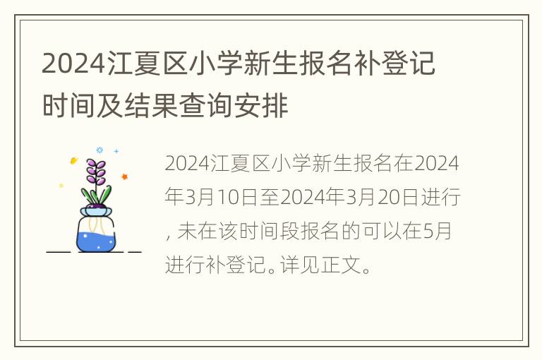 2024江夏区小学新生报名补登记时间及结果查询安排