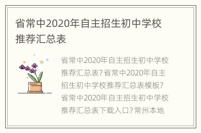 省常中2020年自主招生初中学校推荐汇总表