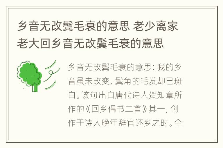 乡音无改鬓毛衰的意思 老少离家老大回乡音无改鬓毛衰的意思