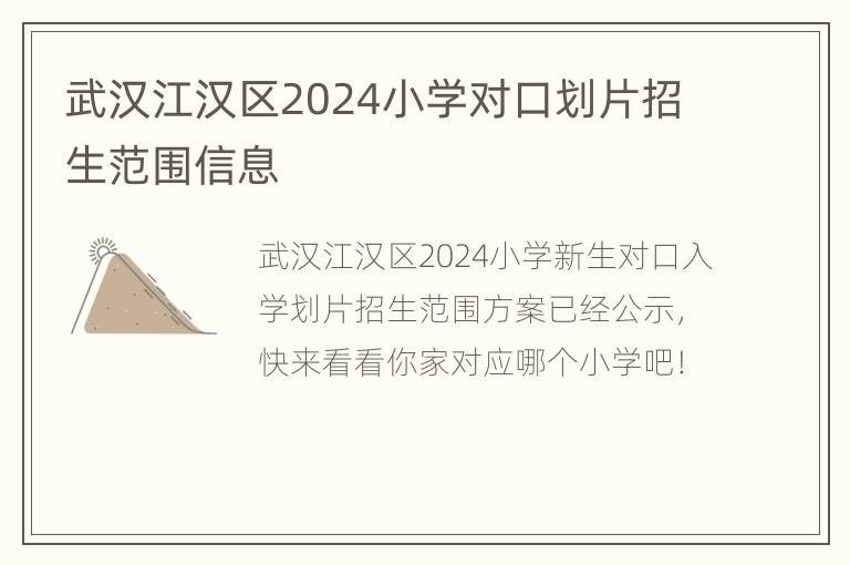 武汉江汉区2024小学对口划片招生范围信息