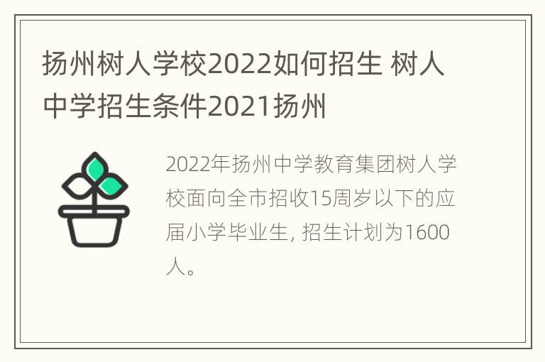 扬州树人学校2022如何招生 树人中学招生条件2021扬州