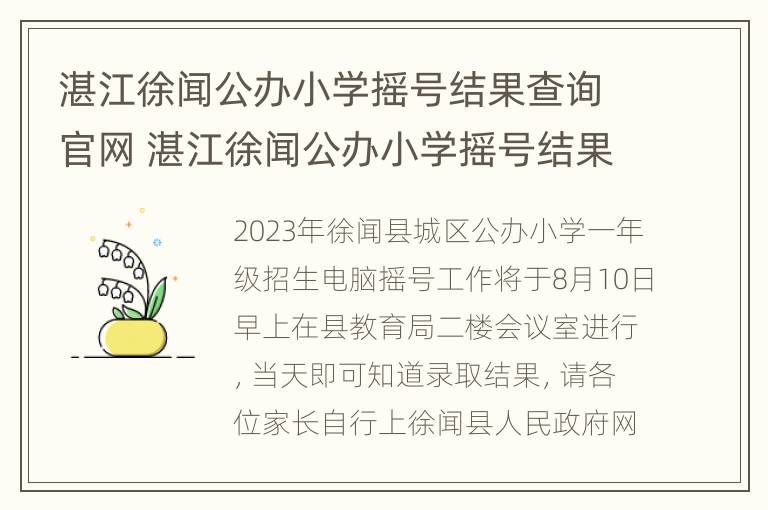 湛江徐闻公办小学摇号结果查询官网 湛江徐闻公办小学摇号结果查询官网电话