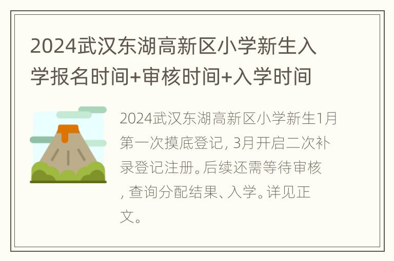 2024武汉东湖高新区小学新生入学报名时间+审核时间+入学时间