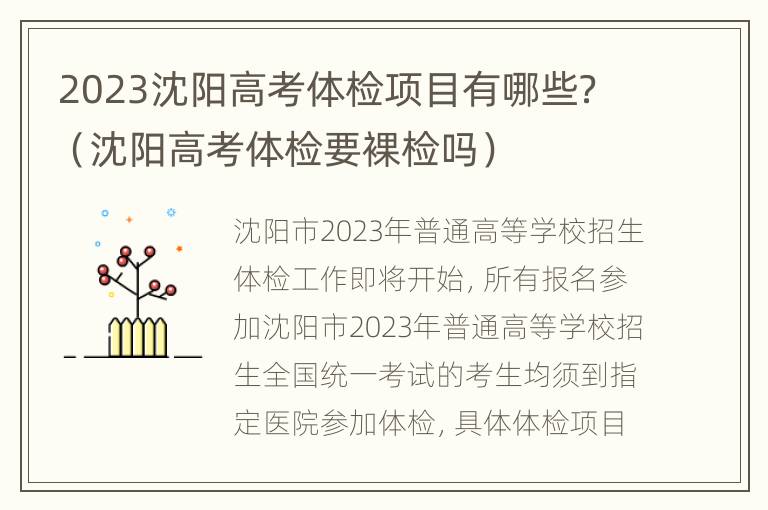 2023沈阳高考体检项目有哪些？（沈阳高考体检要裸检吗）