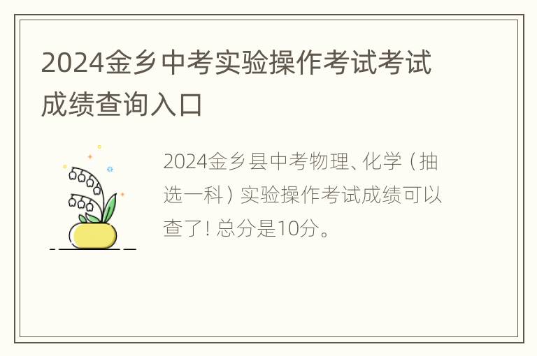 2024金乡中考实验操作考试考试成绩查询入口