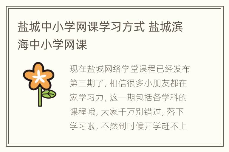 盐城中小学网课学习方式 盐城滨海中小学网课