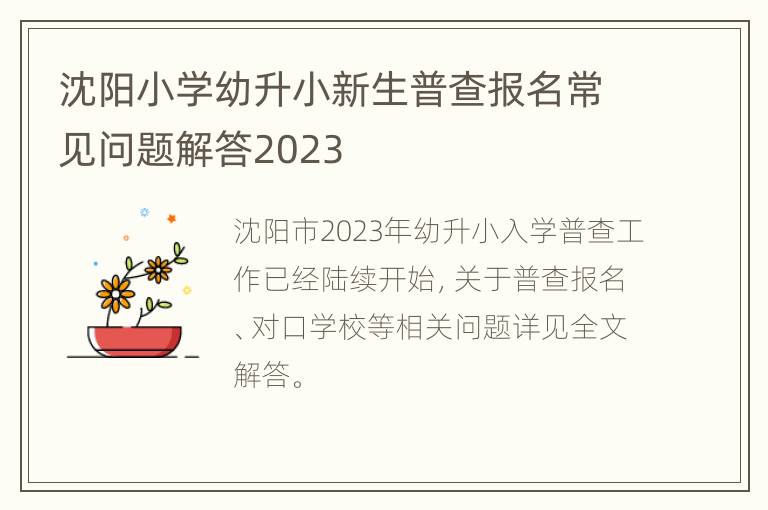 沈阳小学幼升小新生普查报名常见问题解答2023