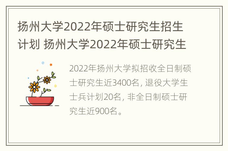 扬州大学2022年硕士研究生招生计划 扬州大学2022年硕士研究生招生计划表