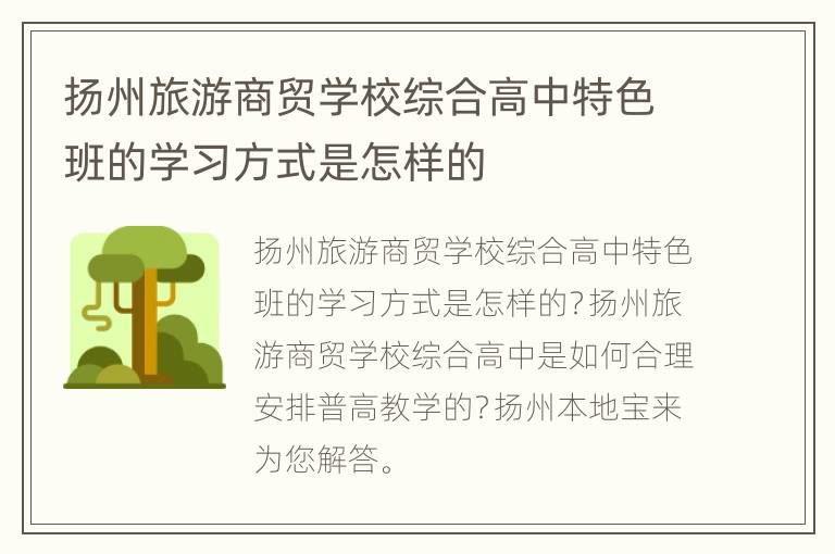 扬州旅游商贸学校综合高中特色班的学习方式是怎样的