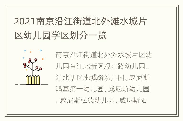 2021南京沿江街道北外滩水城片区幼儿园学区划分一览