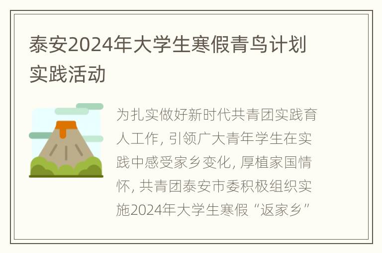 泰安2024年大学生寒假青鸟计划实践活动