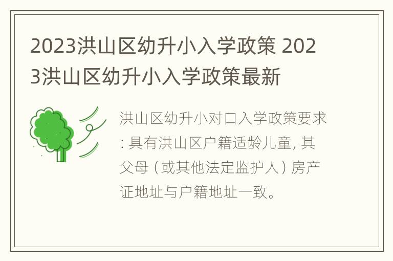 2023洪山区幼升小入学政策 2023洪山区幼升小入学政策最新