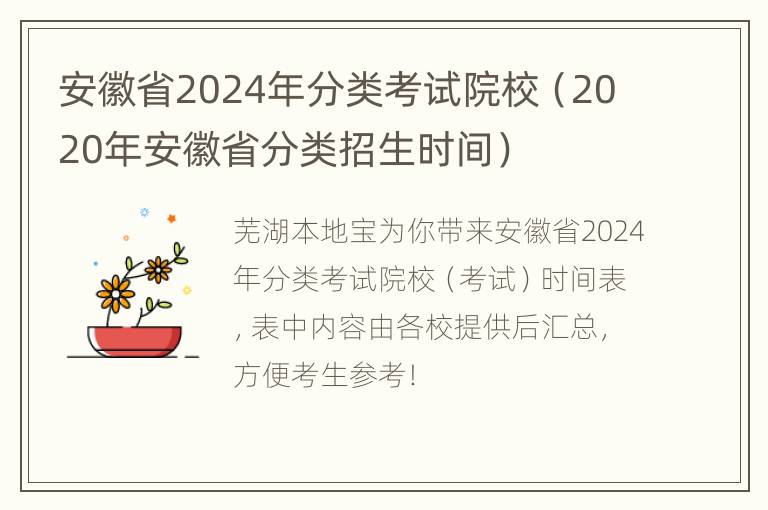 安徽省2024年分类考试院校（2020年安徽省分类招生时间）