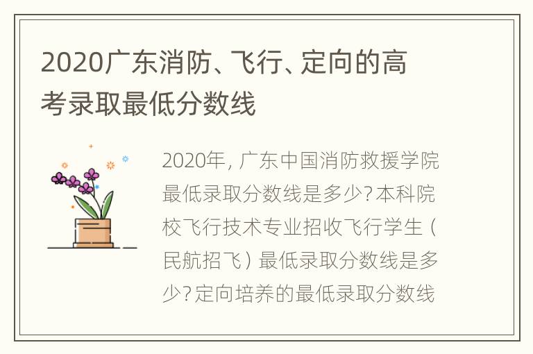 2020广东消防、飞行、定向的高考录取最低分数线