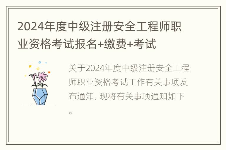 2024年度中级注册安全工程师职业资格考试报名+缴费+考试