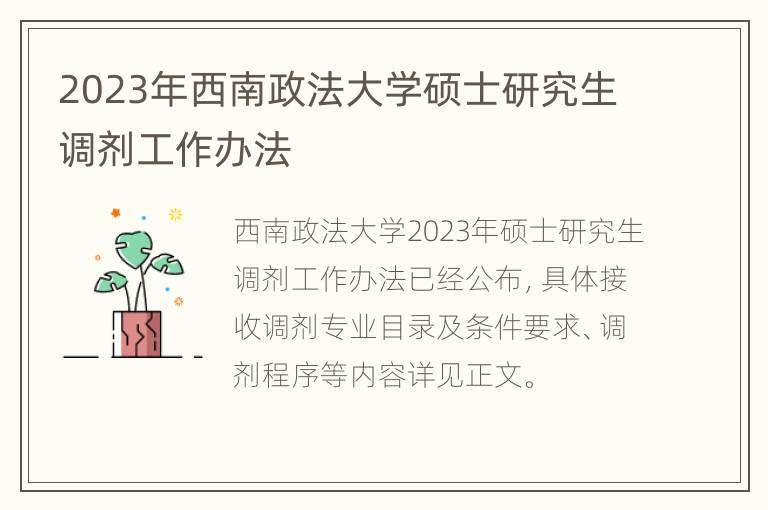 2023年西南政法大学硕士研究生调剂工作办法