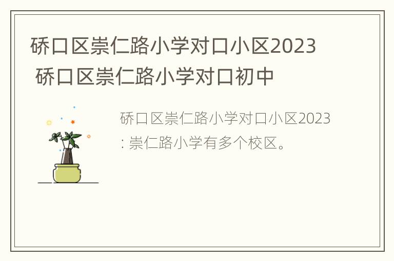 硚口区崇仁路小学对口小区2023 硚口区崇仁路小学对口初中