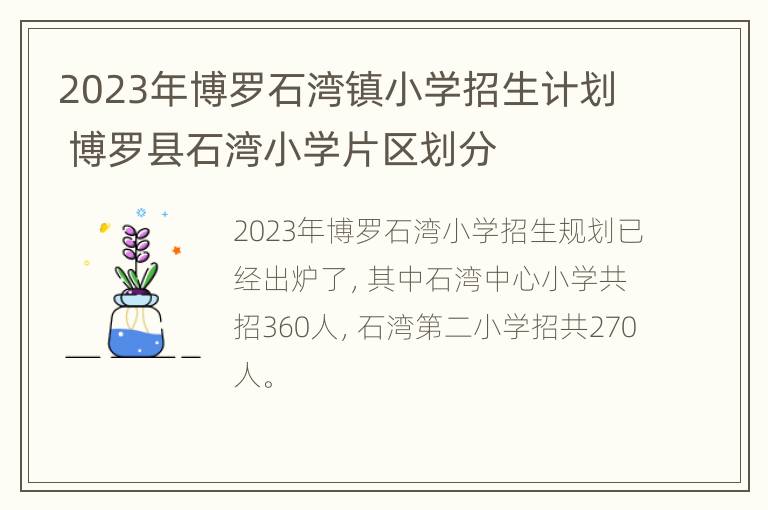 2023年博罗石湾镇小学招生计划 博罗县石湾小学片区划分