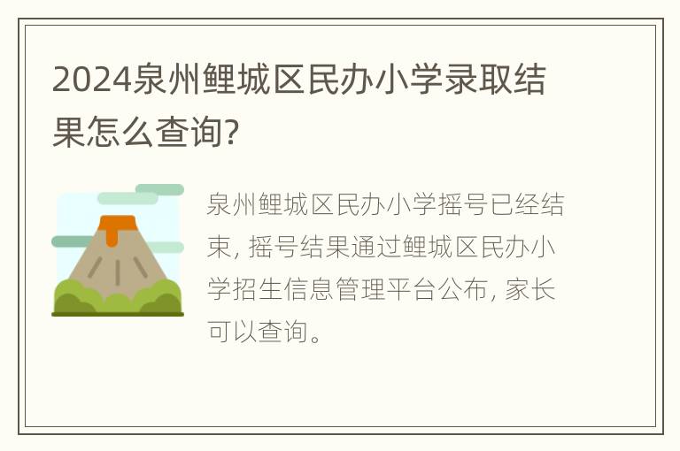 2024泉州鲤城区民办小学录取结果怎么查询？