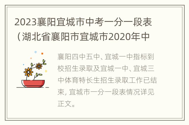 2023襄阳宜城市中考一分一段表（湖北省襄阳市宜城市2020年中考分数线）