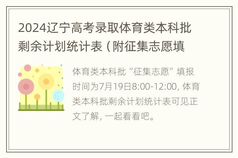 2024辽宁高考录取体育类本科批剩余计划统计表（附征集志愿填报）