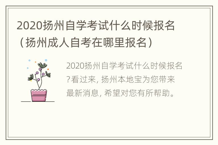 2020扬州自学考试什么时候报名（扬州成人自考在哪里报名）