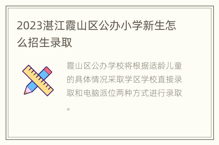 2023湛江霞山区公办小学新生怎么招生录取