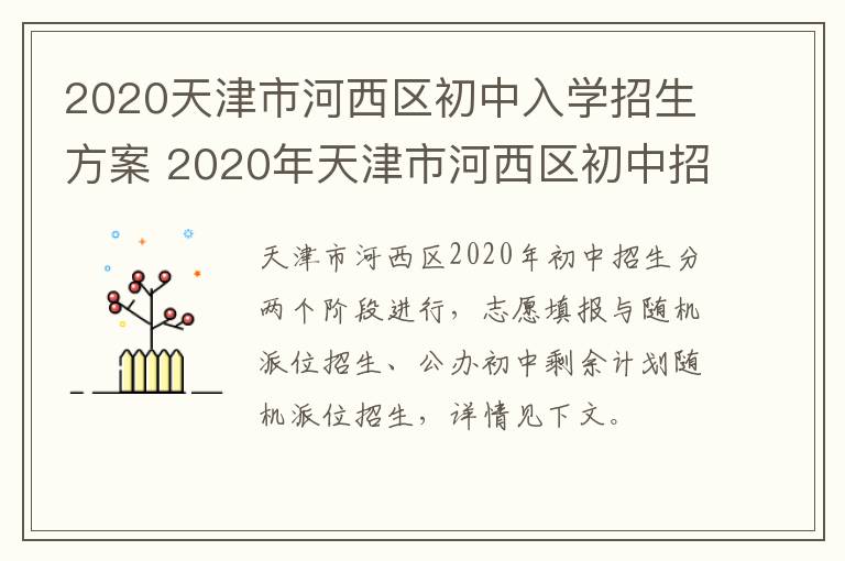 2020天津市河西区初中入学招生方案 2020年天津市河西区初中招生人数