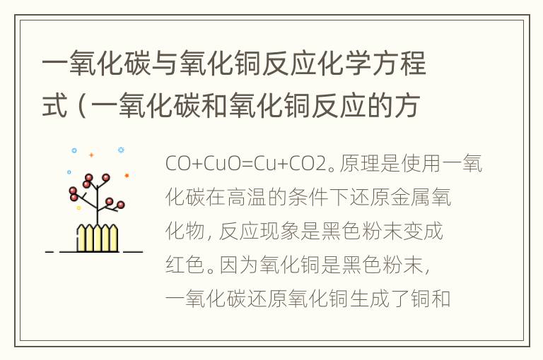 一氧化碳与氧化铜反应化学方程式（一氧化碳和氧化铜反应的方程）