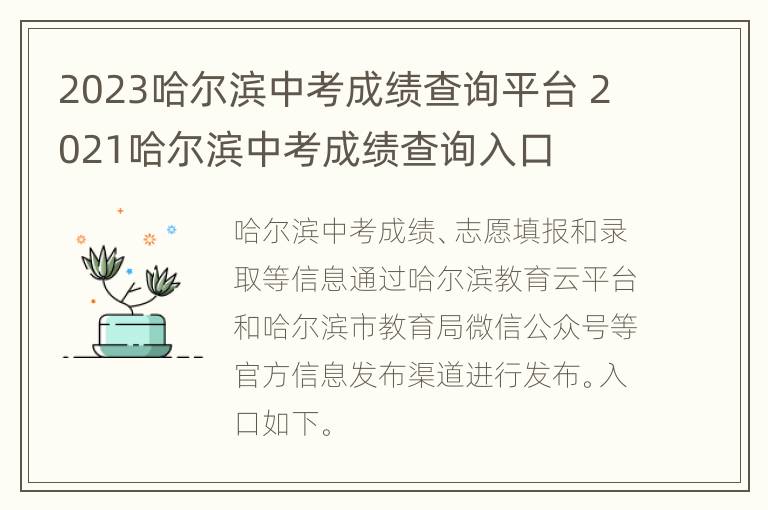 2023哈尔滨中考成绩查询平台 2021哈尔滨中考成绩查询入口