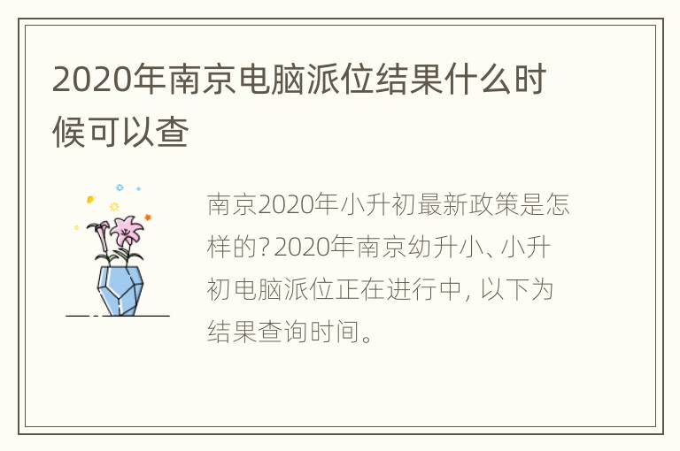 2020年南京电脑派位结果什么时候可以查