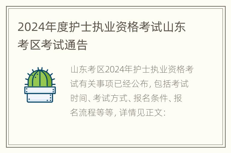 2024年度护士执业资格考试山东考区考试通告