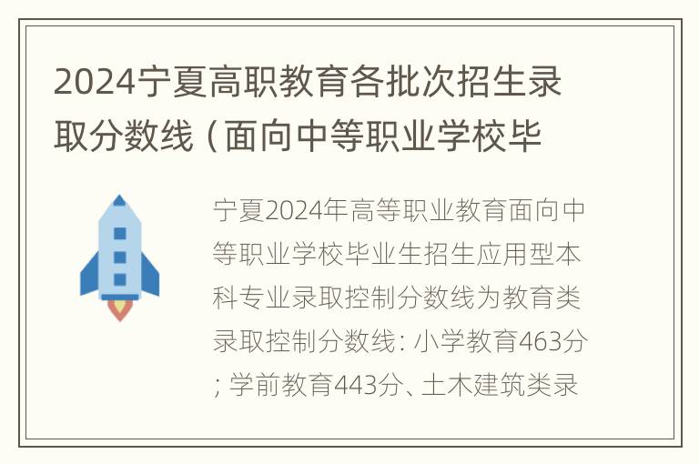 2024宁夏高职教育各批次招生录取分数线（面向中等职业学校毕业生）