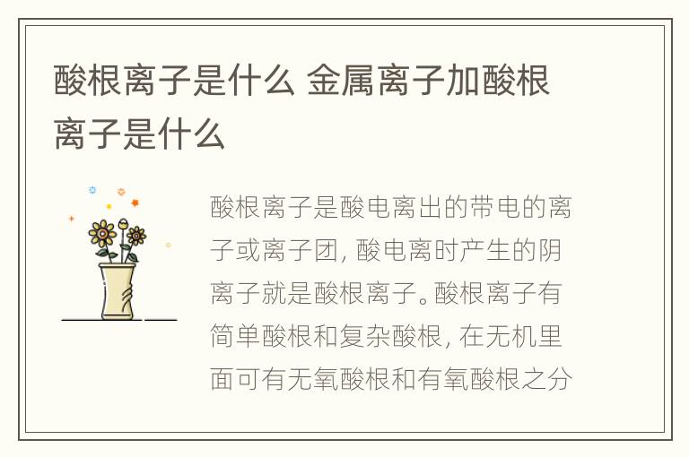 酸根离子是什么 金属离子加酸根离子是什么