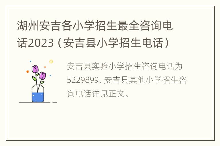 湖州安吉各小学招生最全咨询电话2023（安吉县小学招生电话）