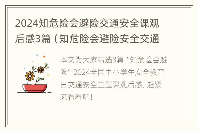 2024知危险会避险交通安全课观后感3篇（知危险会避险安全交通课2021观后感）