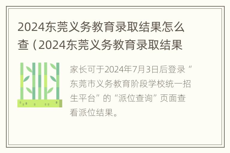 2024东莞义务教育录取结果怎么查（2024东莞义务教育录取结果怎么查询）