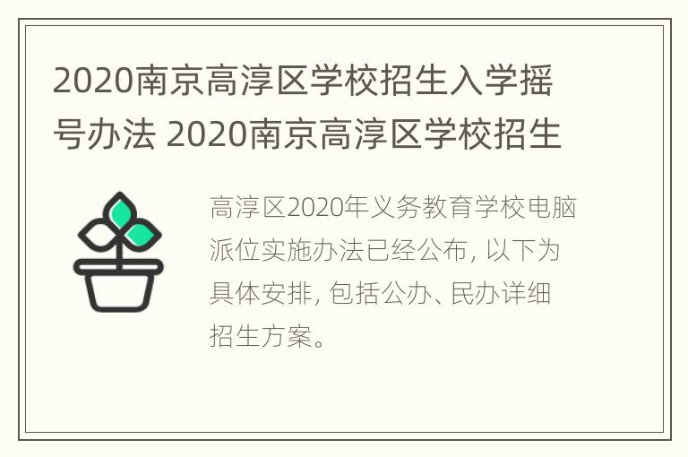 2020南京高淳区学校招生入学摇号办法 2020南京高淳区学校招生入学摇号办法公布