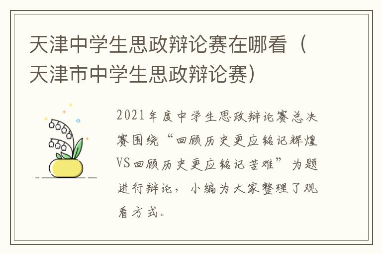 天津中学生思政辩论赛在哪看（天津市中学生思政辩论赛）