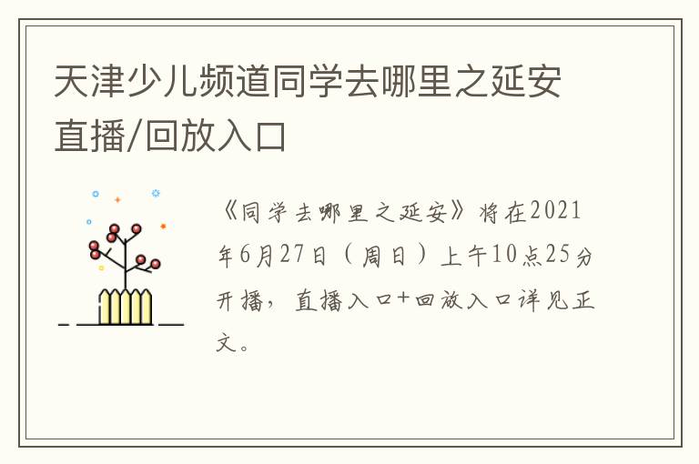 天津少儿频道同学去哪里之延安直播/回放入口