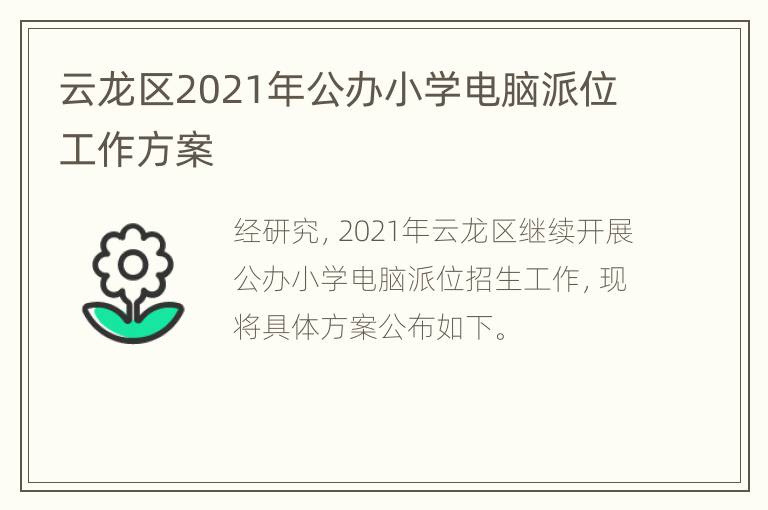 云龙区2021年公办小学电脑派位工作方案